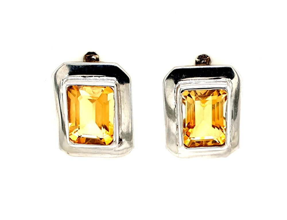 9ct White Gold Citrine (2x1.75ct) Stud Earrings (21525)