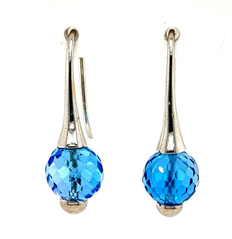 18ct White Gold Topaz Briolette 10mm diameter Earrings length 32mm (21356)