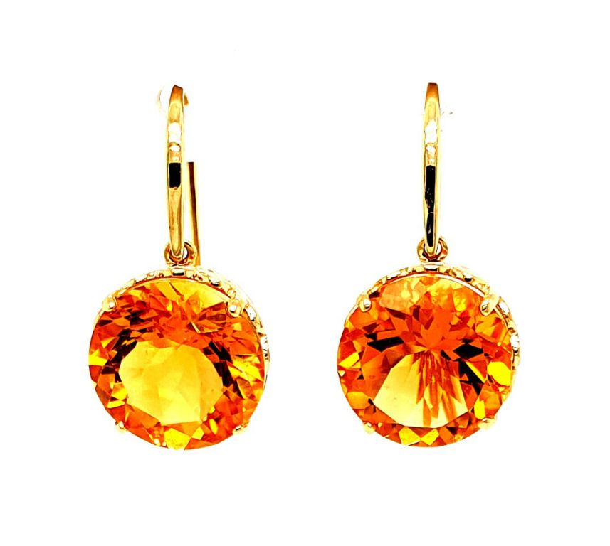 9ct Yellow Gold Citrine 2x 5.8ct (12mm) Drop Earrings (21406)