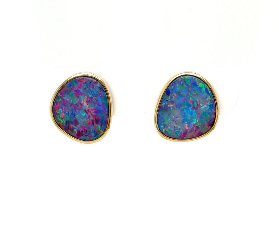 9ct Yellow Gold Opal Doublet (10x11MM) Stud Earrings (21515)