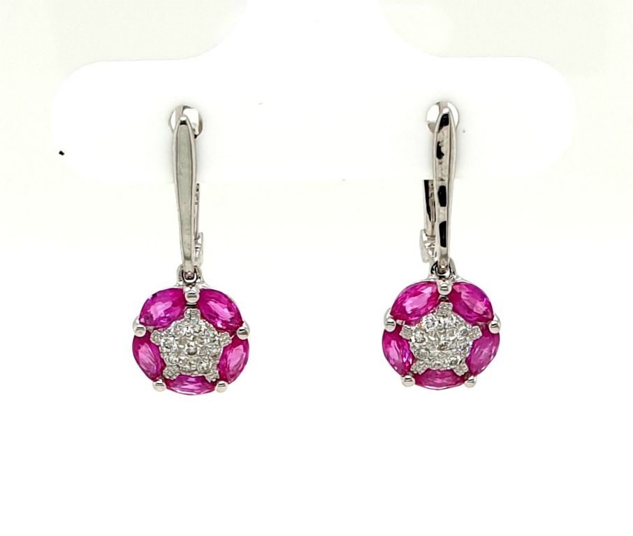 18ct White Gold Ruby (0.90ct) AND Diamond (0.11ct GH SI) Earrings (21541)
