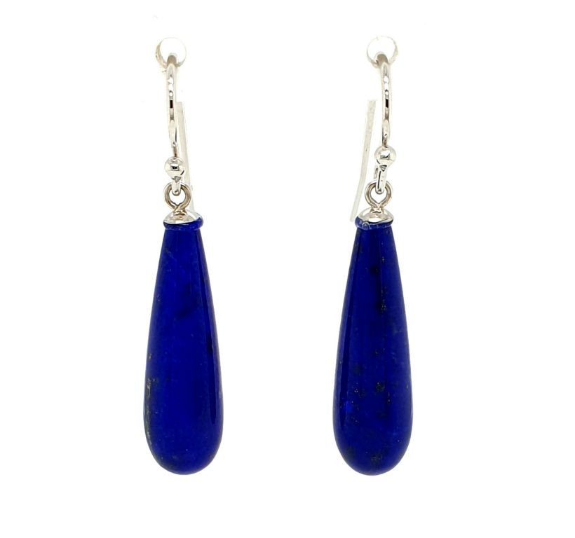 9ct White Gold Lapis Lazuli (L=23mm) Drop Earrings (21777)