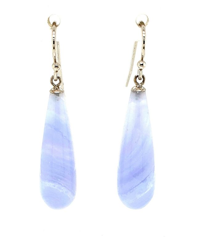 9ct White Gold Lace Agate (L=26mm) Drop Earrings (21779)