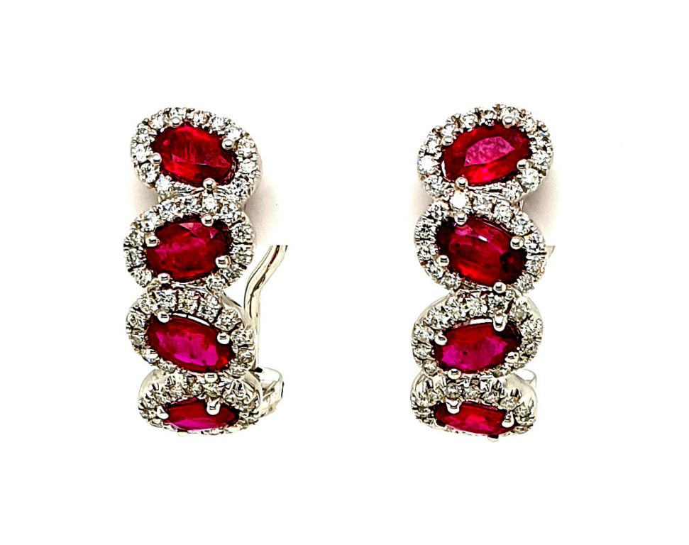 18ct White Gold Ruby (2.17ct)  Diamond (0.63ct tot FG SI) Cluster Earrings (21792)