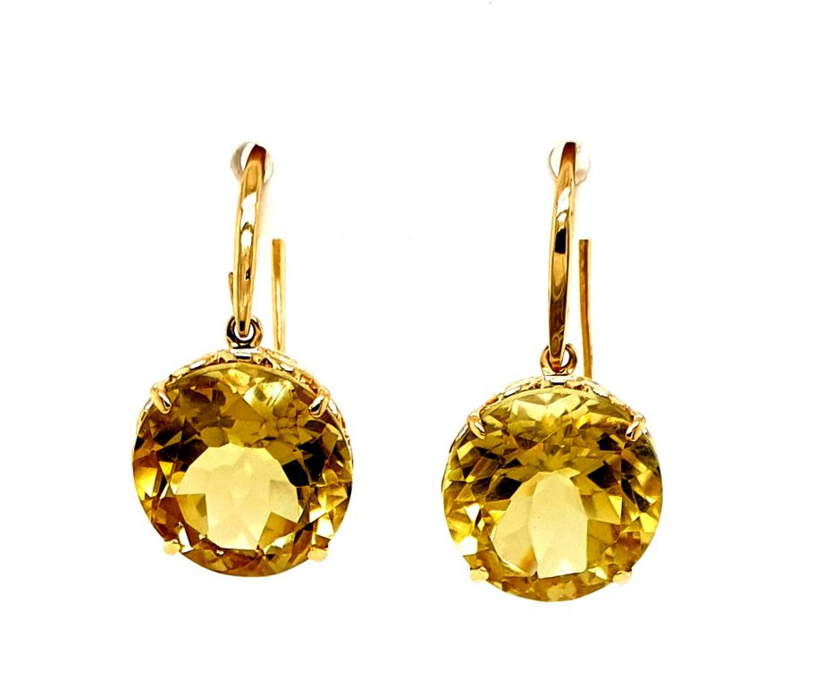 9ct Yellow Gold Lemon Quartz (12mm) Earrings  (21796)