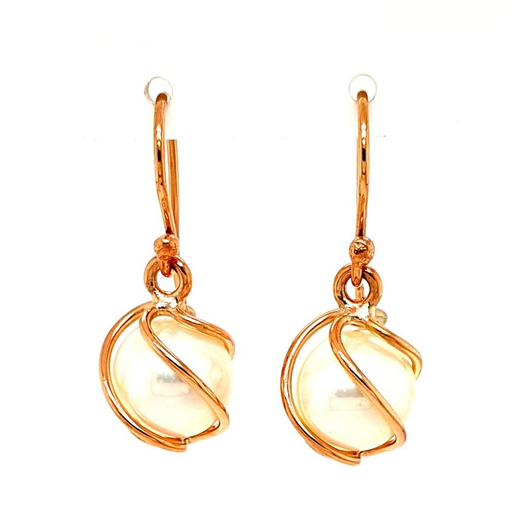 9ct Rose Gold Pearl (11mm) Cage Earrings (21799)