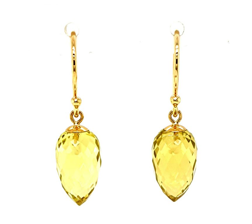 9ct Yellow Gold Lemon Quartz Briolette Drop (13x8mm) Earrings (22042)
