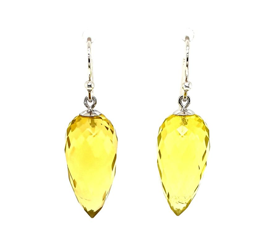 9ct White Gold Lemon Quartz Briolette Drop (20x10mm) Earrings (22046)