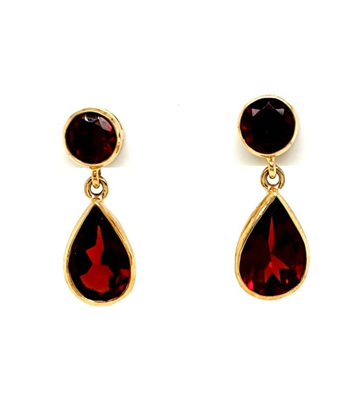 9ct Yellow Gold Garnet (2x 1.80ct 2x 0.37ct) Drop Earrngs (22052)