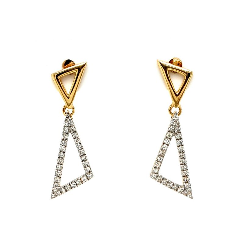 14ct Yellow Gold Diamond (58x 0.005ct GH SI) Triangular Earrings (22mm Long) (22056)