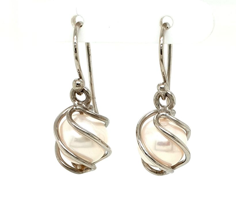 9ct White Gold Freshwater Pearl 10-10.5mm Earrings (22257)