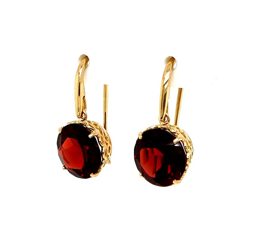 9ct Yellow Gold Garnet (10mm) Drop Earrings (22272)