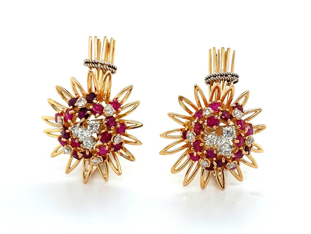 18ct Yellow Gold Ruby (5.40ct) Diamond (1.20ct F VS-Si) Earrings (22408)