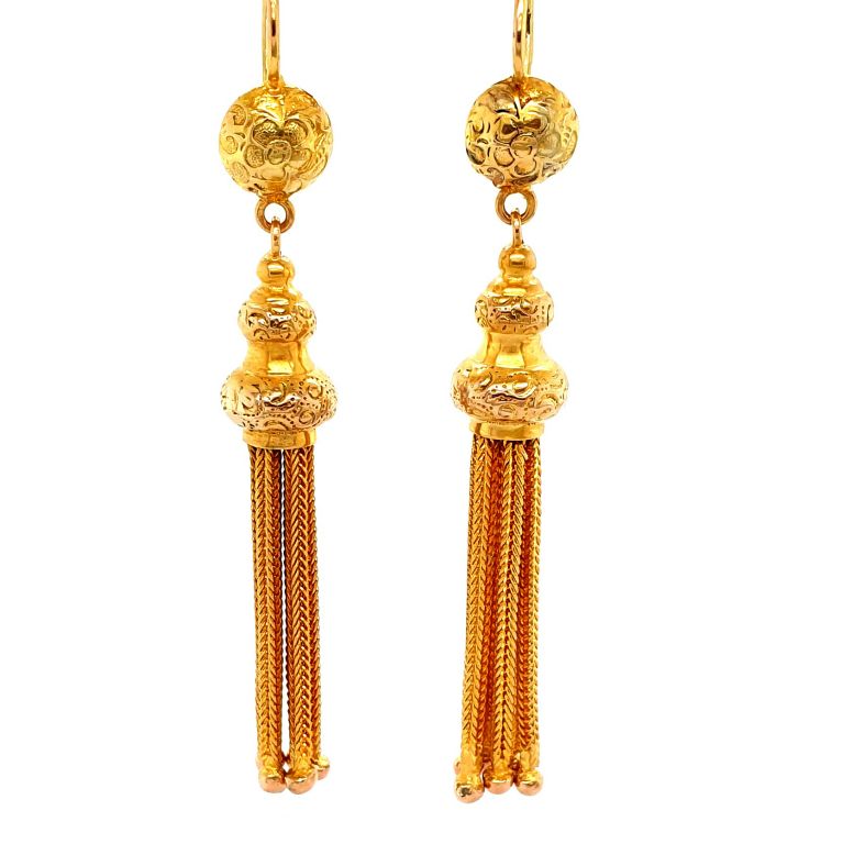 9ct YellowVictorian Tassle Drop Earrings 61mm long (22433)