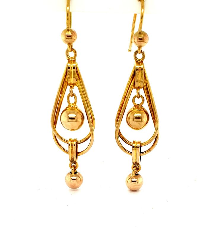 9ct Yellow Gold Ball Drop Earrings 48mm long (22447)