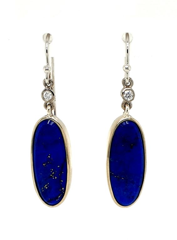 18ct White Gold Lapis Lazuli 22x9.5mm and Diamond 2x 0.05ct G VS (7718)