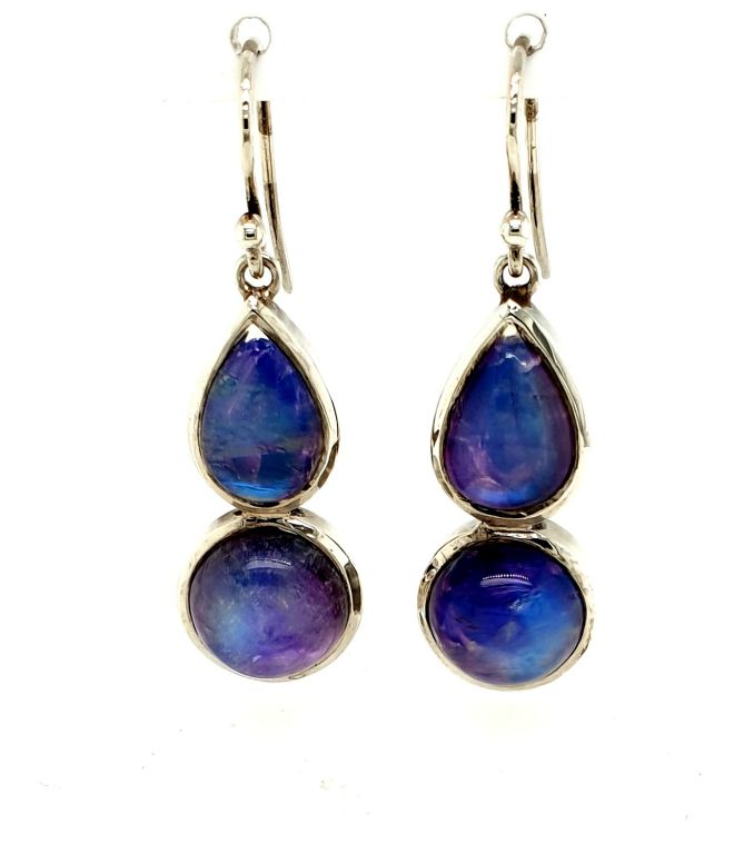 Sterling Silver Moonstone Earrings Moonstones = 2x 11.5mm round 2x 12x8mm pear (GDH)