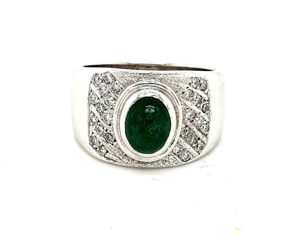 Platinum Emerald Cabochon 0.80ct and Diamond 0.52ct G VS Ring (10675)