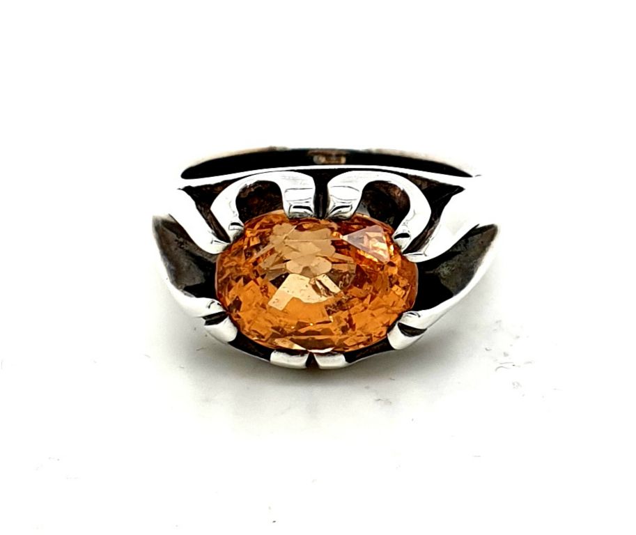 Sterling Silver Spessatite Garnet 6.36ct Ring by Glenn Humphries (14734)