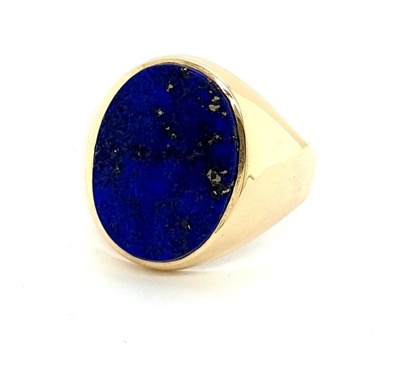 9ct Yellow Gold Lapis Lazuli (19.7x14.6mm) Gents Signet Ring (22405)