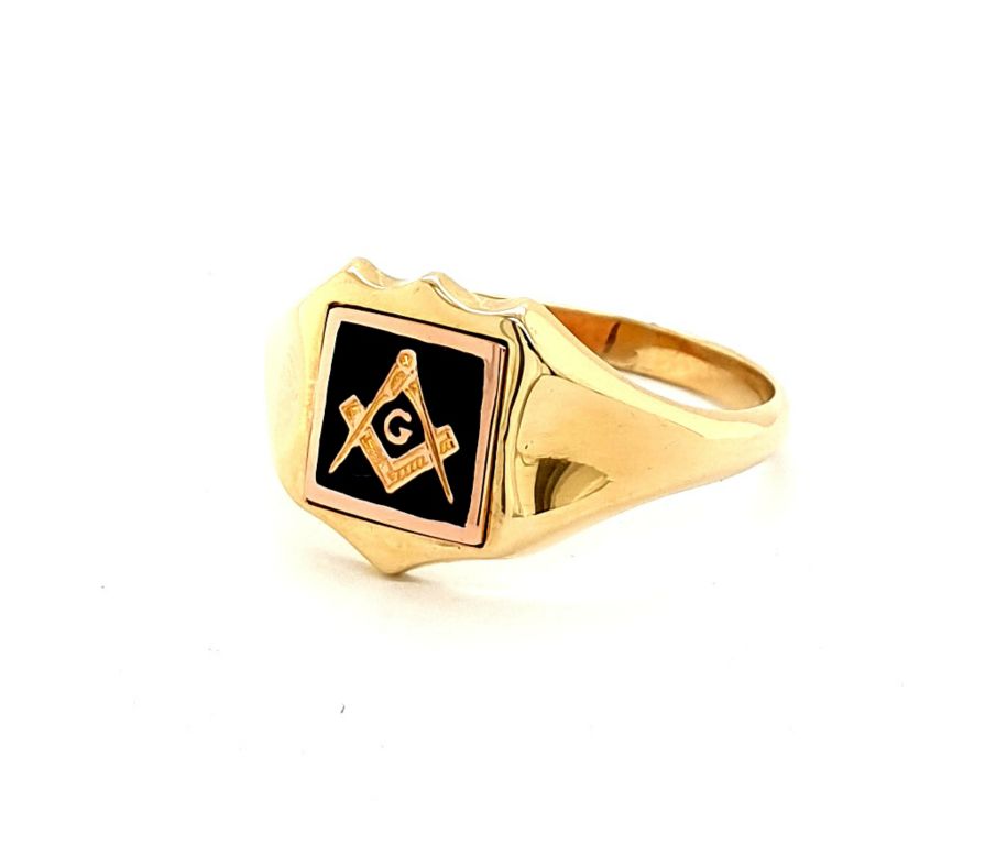 9ct Yellow Gold Enamel Masonic Flip Hallmark Birmingham 1977 Ring (22407)
