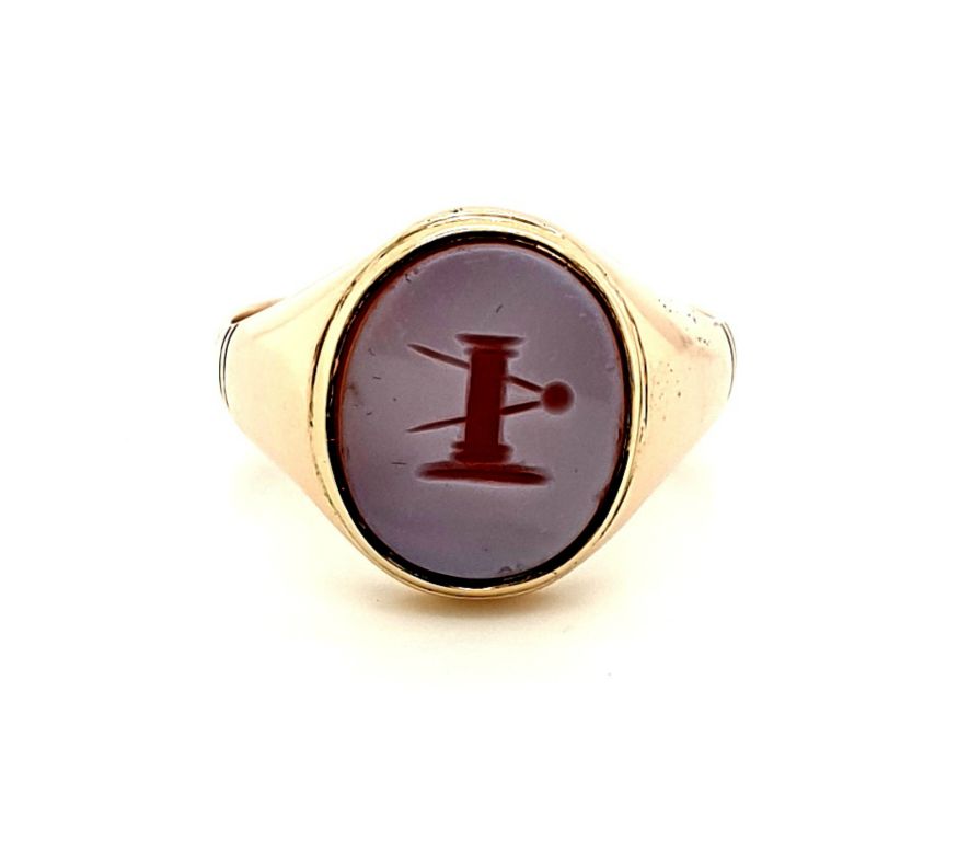 9ct Yellow Gold Carnelian Intaglio Masonic Ring (5359)