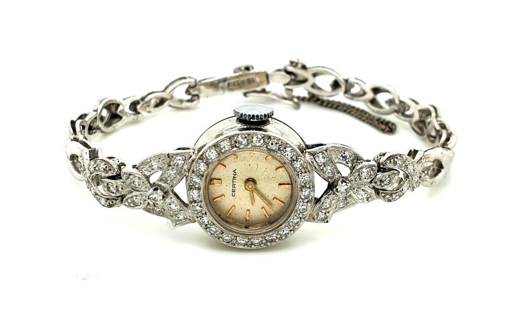18ct White Gold Platinum Set Diamond = 0.98ct GH VS Certina Ladies Watch Manual Wind (18260)