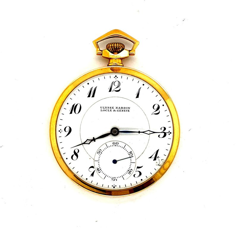 18ct Yellow Gold Ulysse Nardin Pocket Watch Manual Wind (repaired chip at 4) (42mm) (13421)